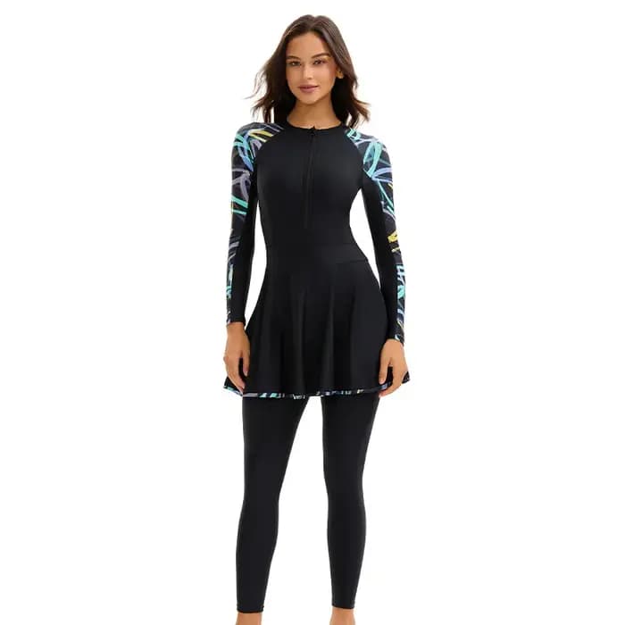Maillots de bain islamiques à manches longues pour femmes, une pièce musulmane modeste | Maillot de bain Burkini à couverture complète, maillot de bain solide