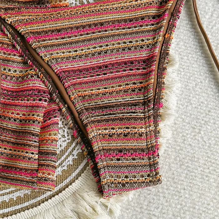Ensemble de bikinis sexy en tricot rayé à nouer autour du cou