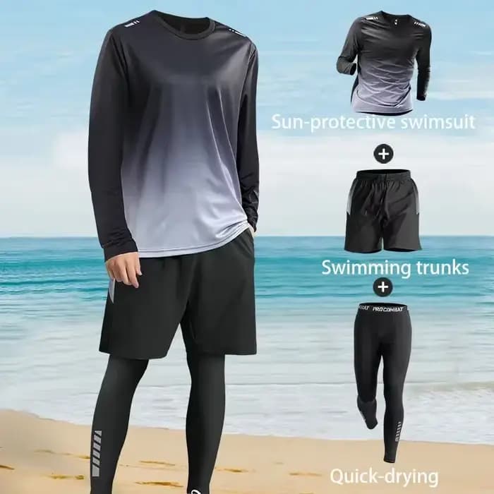 Ensemble de maillot de bain pour hommes avec manches longues et pantalons longs pour adolescents et