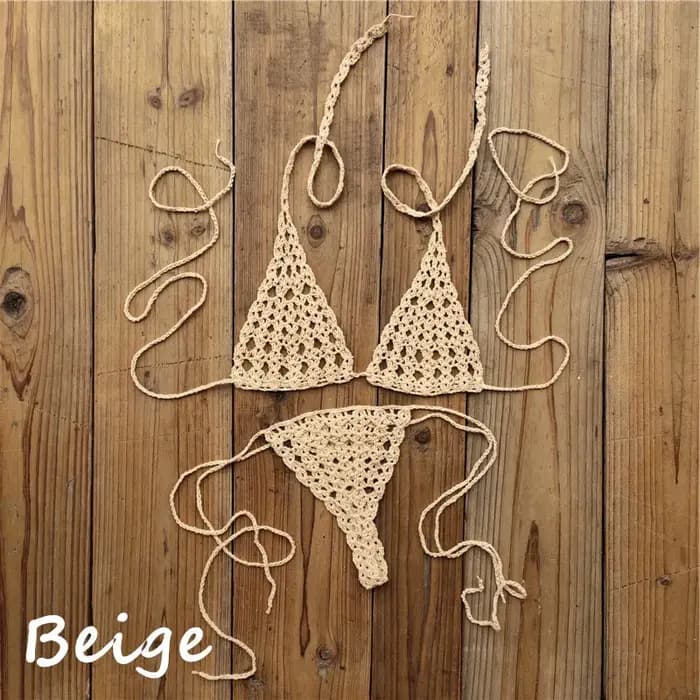 Maillot de bain bikini micro-string en crochet fait main pour femme, mini, ajouré, tricoté, pour la plage et le bain de soleil, deux pièces, vente en gros