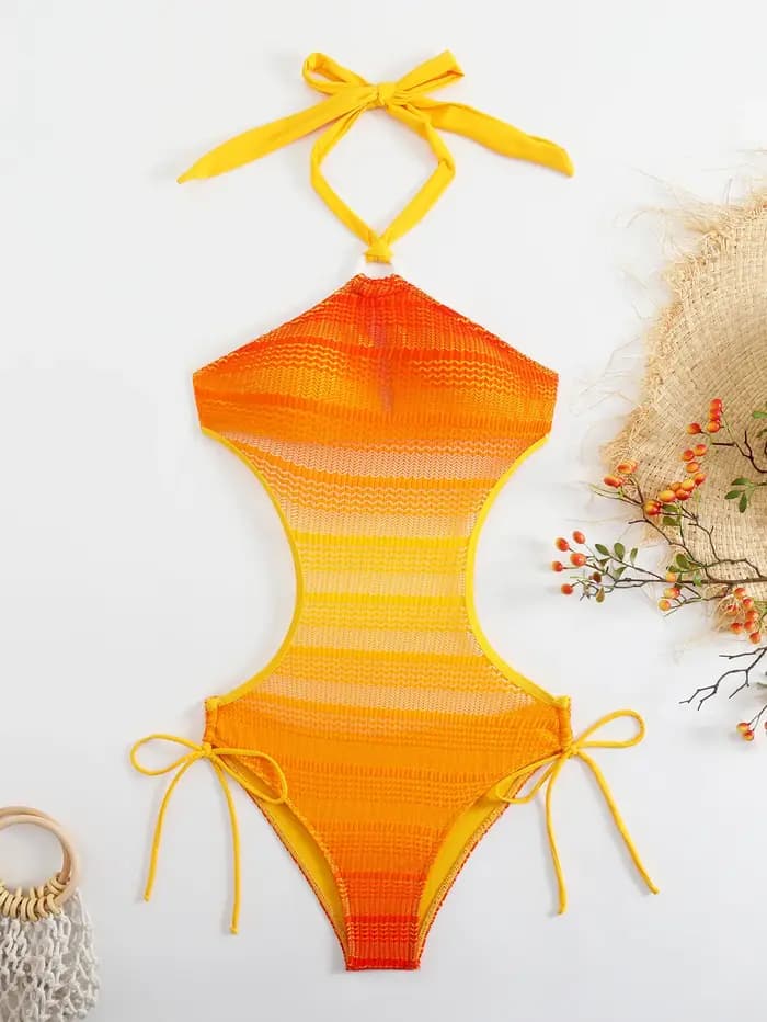 Sexy Orange dégradé maillot de bain femmes évider dos nu dentelle une pièce maillots