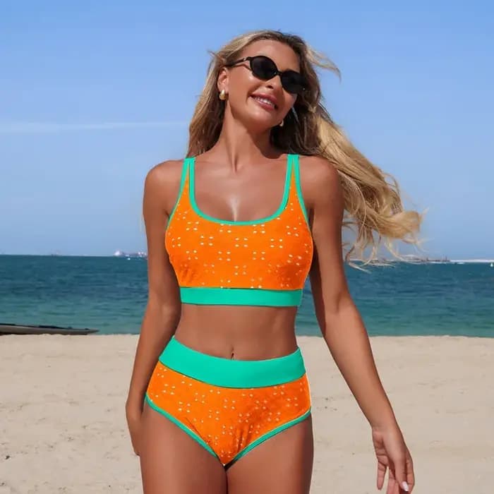 Maillot de bain deux pièces taille haute pour femme