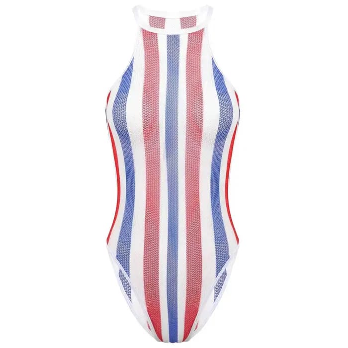 Maillot de bain en résille à rayures arc-en-ciel, emballage écologique
