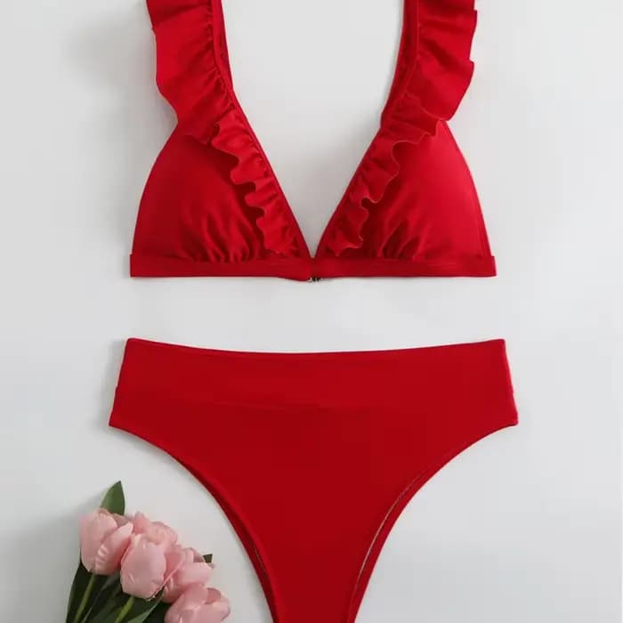 Maillot de bain deux pièces à volants pour femmes