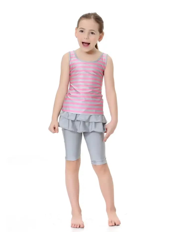 2 pièces ensemble islamique maillot de bain pour fille Burkini 2025 maillot de bain musulman mode maillot de bain élégant couverture rayure rose