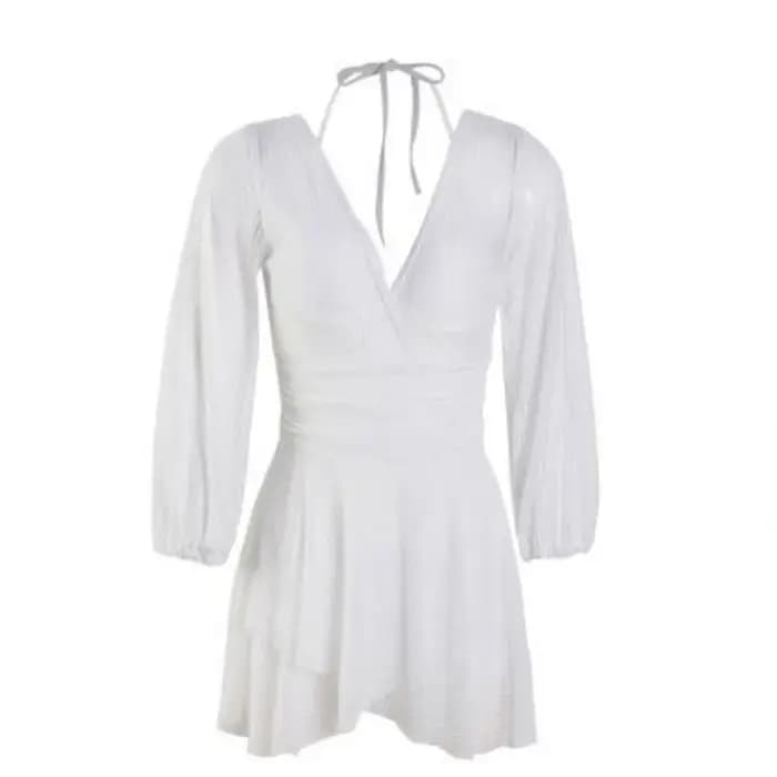 Maillot de bain transparent à manches longues et jupe, col en V, dos nu, à lacets, coupe ajustée, style plage
