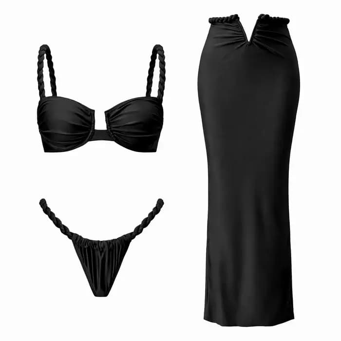 Maillot de bain bikini sexy tressé avec jupe