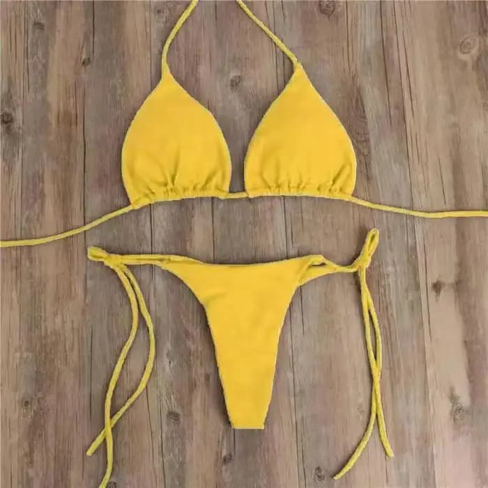 Maillot de bain Bikini européen et américain, couleur unie, trois points, Sexy, fendu, réglable, à lacets, pour femmes