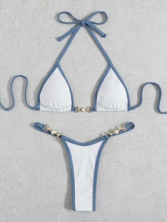 Maillot de bain femmes solide Sexy Bikini ensemble à lacets maillots