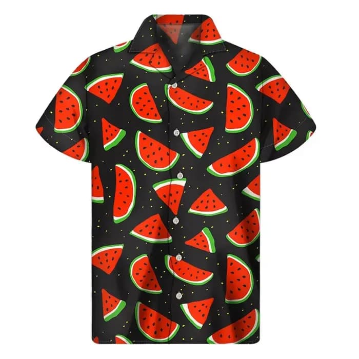 Chemise hawaïenne graphique pastèque tropicale, manches courtes, chemises à boutons de Fruits imprim