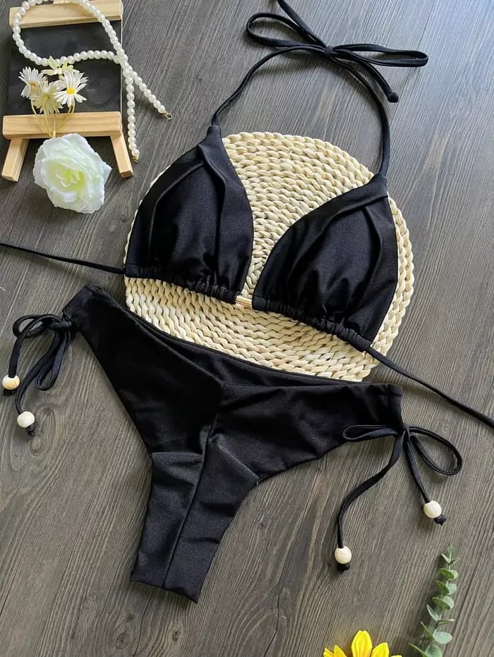 Été brésilien Bikini ensemble femmes Sexy haut bandeau string bas 2 pièces ensemble maillot de bain push-up à lacets maillot de bain maillots de bain