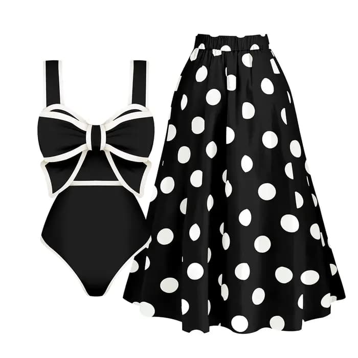 Maillot de bain une pièce avec nœud papillon pour femmes, avec jupe, Monokini, body de plage, vêtements de plage, nouvelle collection 2025