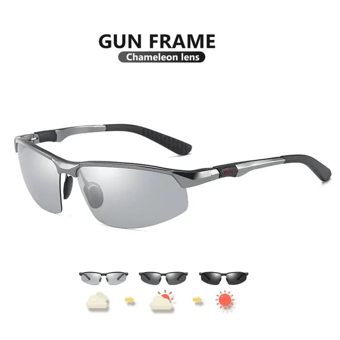 Nouveau aluminium sans monture lunettes de soleil photochromiques hommes