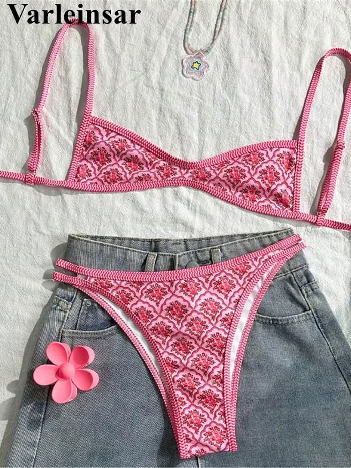 Maillot de bain deux pièces imprimé fleurs