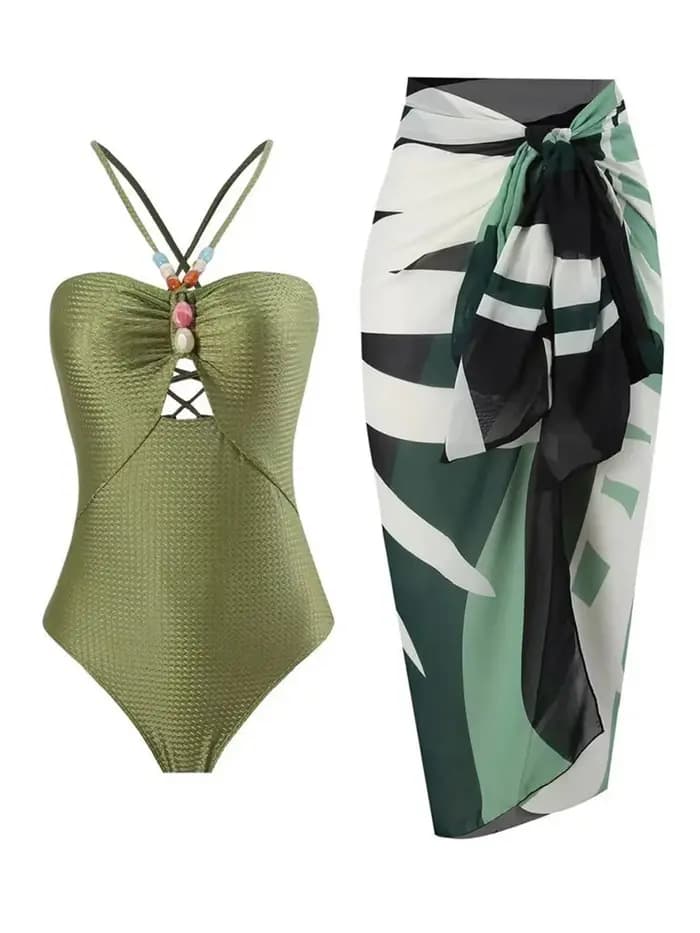 Maillot de bain une pièce sexy à bretelles avec jupe intégrée et rembourrage pour femme