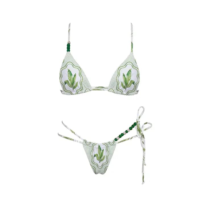 Maillot de bain bikini imprimé perlé pour femme
