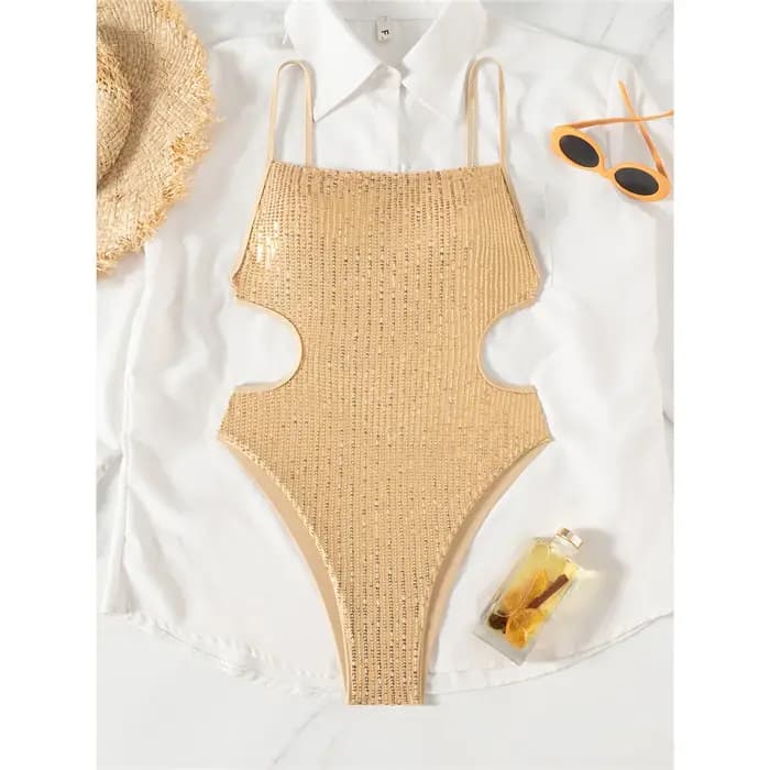Nouveau Maillot de Bain Une Pièce Femme à Paillettes Brillantes