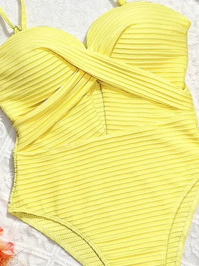 Sexy jaune maillots de bain femmes 2026 évider croix mince ventre contrôle une pièce maillot