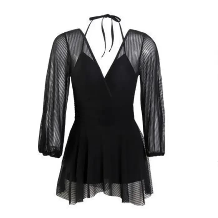 Maillot de bain transparent à manches longues et jupe