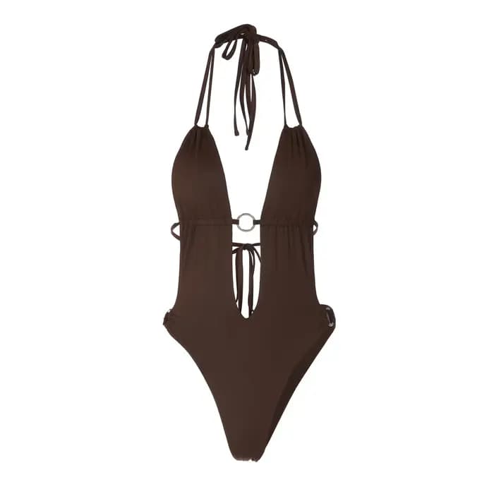 BOOFEENAA Combinaisons et maillots de bain une pièce sexy à col en V profond