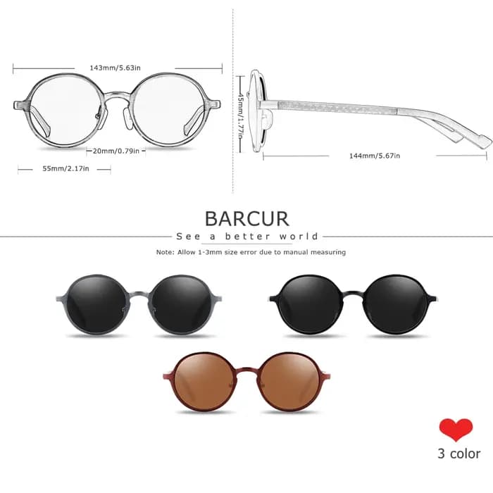 BARCUR-Lunettes de soleil rondes ultra-légères pour hommes et femmes, accessoire rétro vintage, UV40