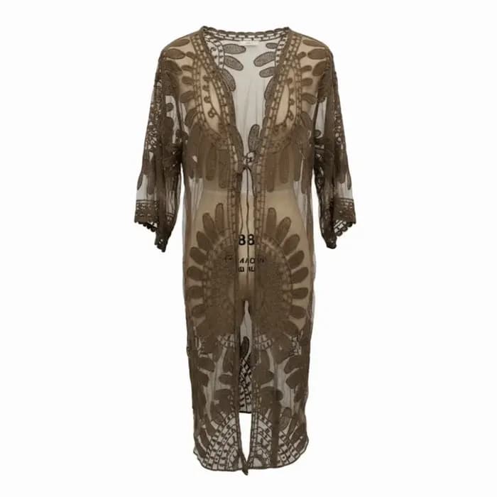 Nouvelle Robe de Plage Anti-UV Col V Tournesol pour Femme, Cache-maillot Brodé en Dentelle Printemps-Été