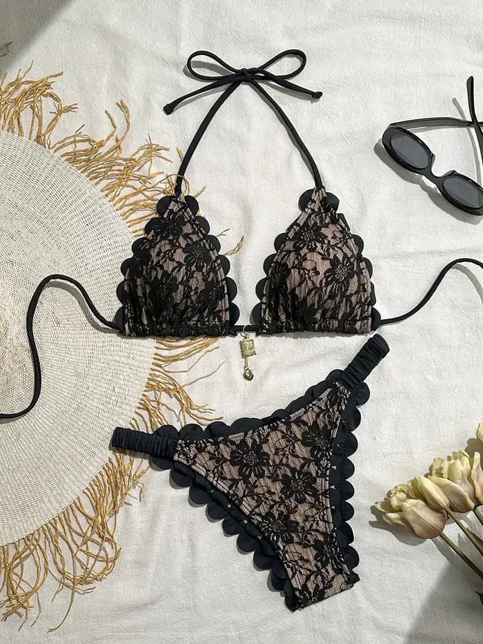 Micro Bikini Sexy Maillots de Bain pour Femmes 2026 Ensemble Bikini Brésilien en Dentelle String Biquini Maillots de Bain Noirs Tenues de Plage Féminines