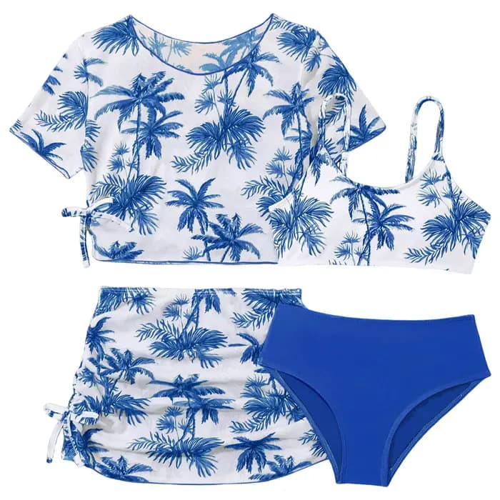Maillot de bain bikini 4 pièces pour fille, maillot de bain sport imprimé avec short, ensemble de maillots de bain pour adolescente, maillot de bain de plage tendance