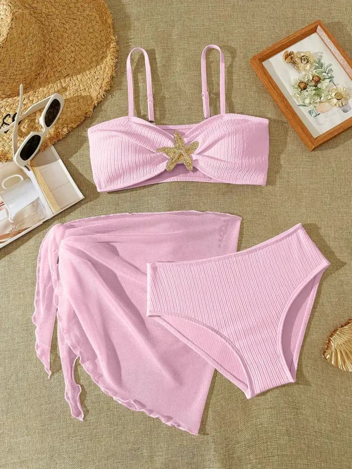 Maillots de bain trois pièces pour adolescentes UNITIM, ensemble de maillots de bain bikini pour filles avec étoile, 8-12 ans, maillot de bain pour plage et piscine