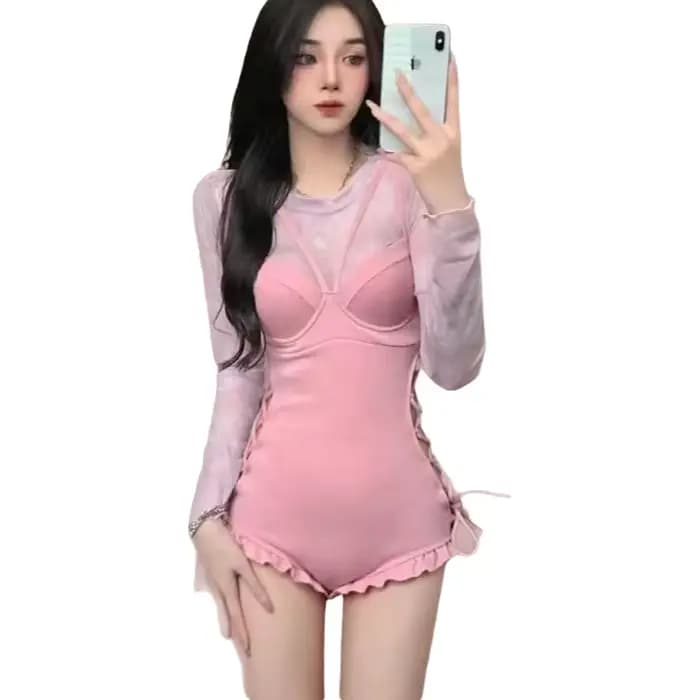 Maillot de bain une pièce rose avec veste pour femme