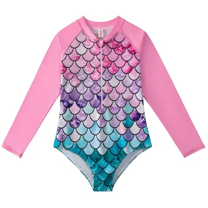 Maillot de bain sirène irisé pour filles de 3 à 8 ans, manches longues, protection contre les éruptions cutanées à séchage rapide, pour fête sur la plage et à la piscine