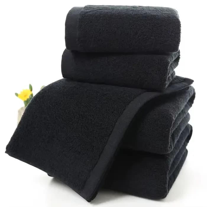 Noir grande serviette de bain coton épais douche visage serviettes maison salle