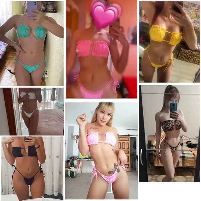 Maillot de bain Bandeau plissé, couleur solide, Sexy, culotte tanga, taille basse, ensemble deux piè