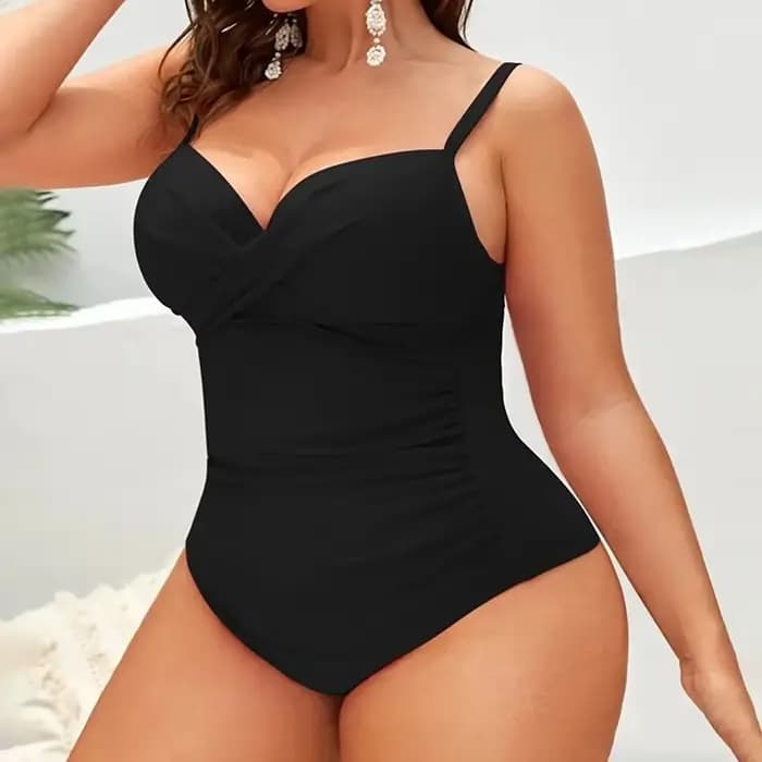 Grande taille femmes Bikinis couleur unie froncé détail à armatures amovible rembourré bonnets maillots de bain pour