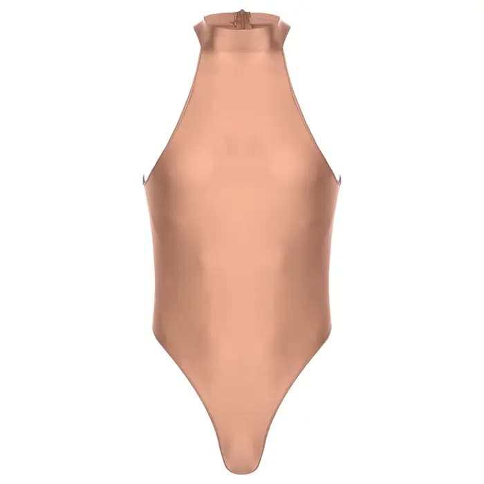Maillot de bain pour Hommes, brillant, faux col, fermeture éclair dans le dos, body une pièce, sans