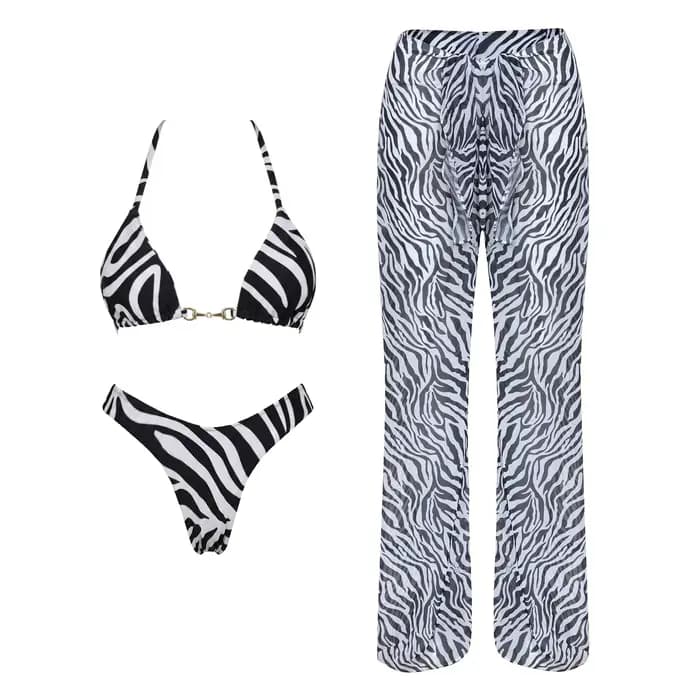 Ensemble bikini 3 pièces imprimé zèbre, maillot de bain sexy pour femme, bandeau, biquini push-up, maillot de bain coupe haute, tenue de plage
