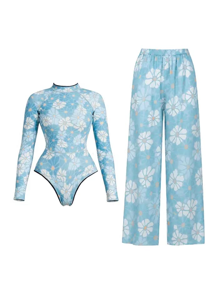 Maillot de bain imprimé à manches longues pour femmes, maillot de bain une pièce avec pantalon, costume de bain sexy pour femmes, vêtements de plage à la mode, tenues de piscine