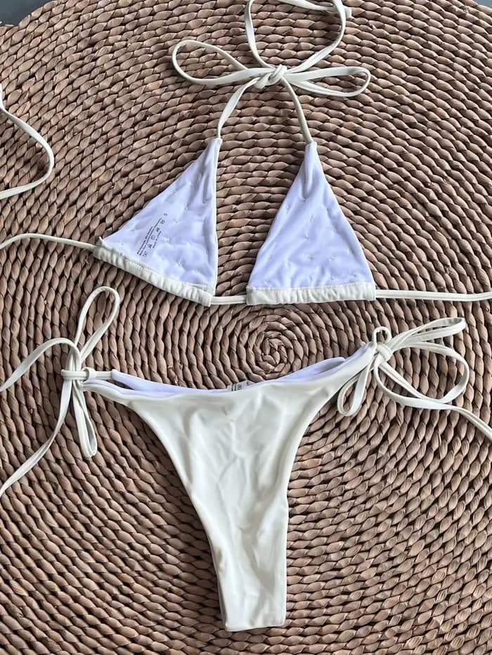 Bikini Sexy Diamanté Effet Bronzant 2026 pour Femme, Maillot de Bain de Luxe Blanc Push-Up à Bandes et String, Micro Maillot de Bain d'Été, Biquini