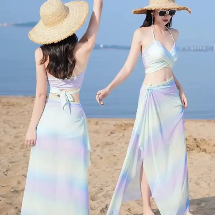 Ensemble bikini trois pièces pour femme, maillot de bain coloré style jeune fille, design séparé, id