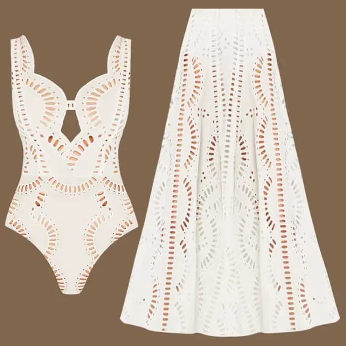 Flaxmaker 2025 été couleur unie évider une pièce maillot de bain ensembles femme Sexy col en V profond vacances maillots de bain maillots de bain
