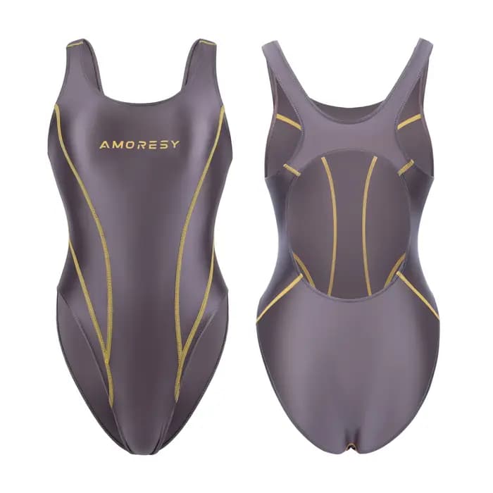 Maillot de bain AMORESY en satin brillant, couleur unie, dos nu, coupe haute XClocKNYoung