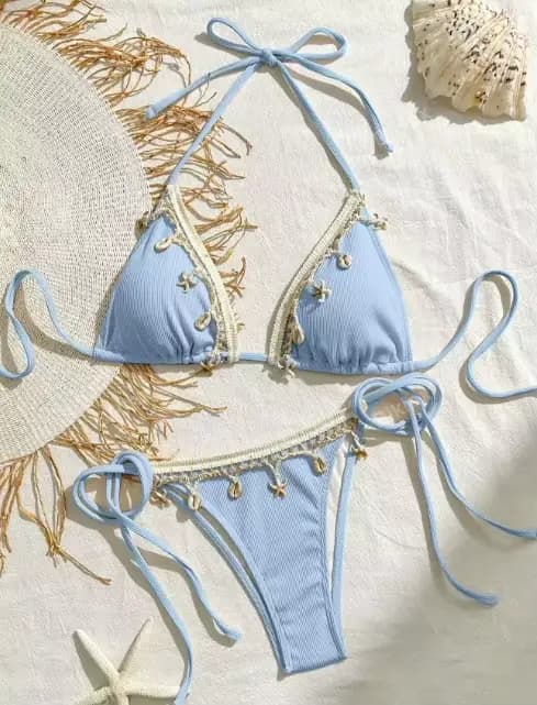 Sexy coquille étoile de mer ornement couleur unie Bikinis ensemble femmes Push Up maillot de plage 2