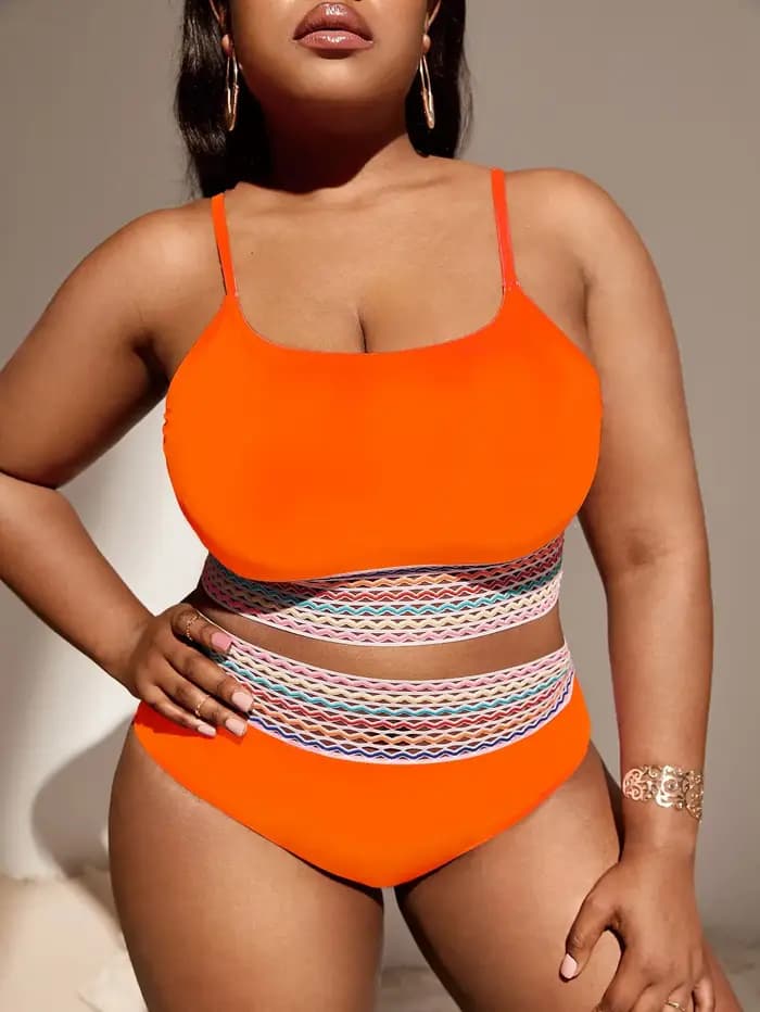 Maillot de bain femme grande taille 2026 avec bordure contrastante orange