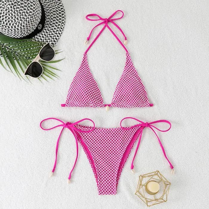Maillot de bain 2 pièces à lacets pour femmes