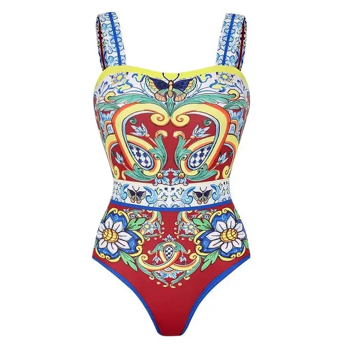 Vintage fronde motif imprimé Bikini ensemble femmes maillots de bain Push Up une pièce maillot