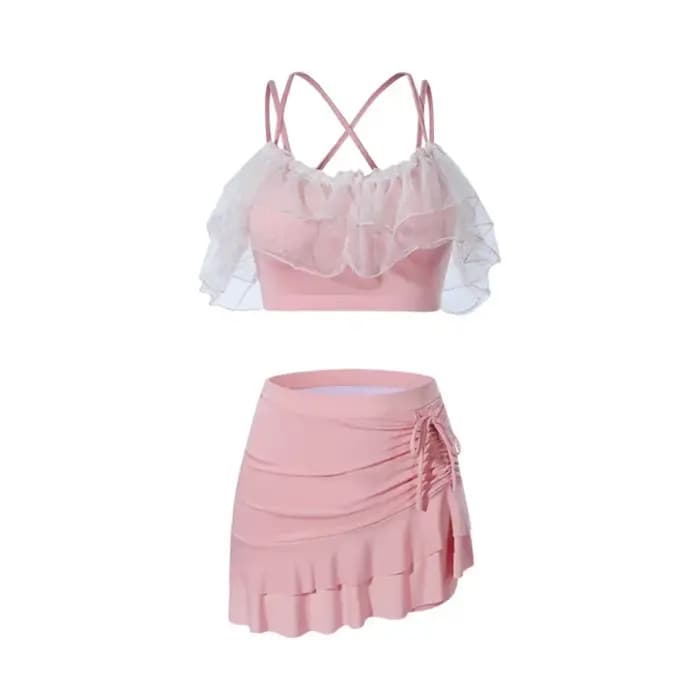 Maillot de bain deux pièces avec jupe trapèze ajustée