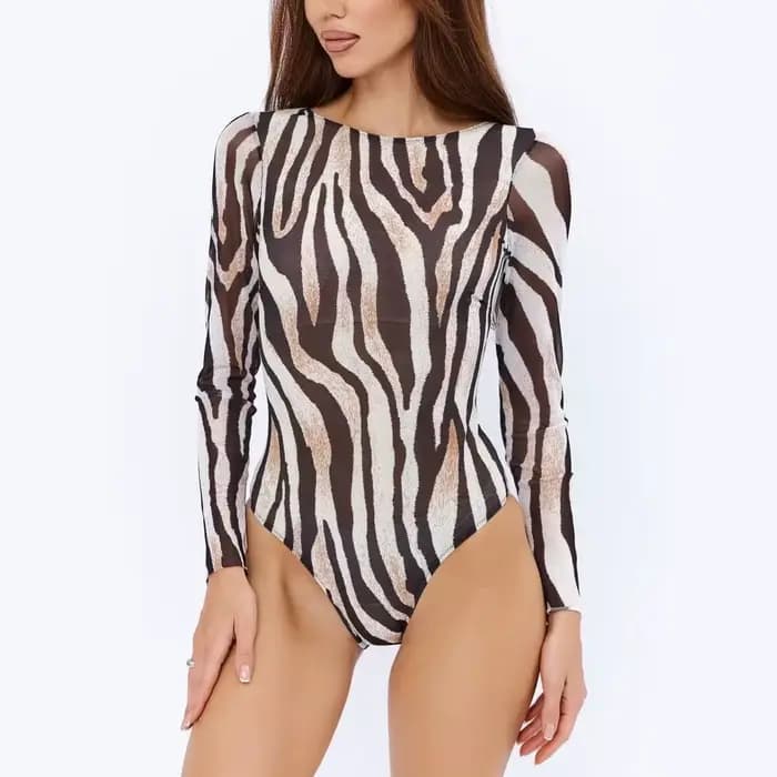 Maillot de bain une pièce à manches longues pour femmes, imprimé zèbre, protection UV SPF, pour surf, plongée, plage, vêtements de sport