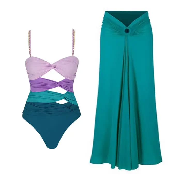 Maillot de bain une pièce avec couverture, amissié, sexy, pour femmes, patchwork, ceinture, batterie, vêtements de plage