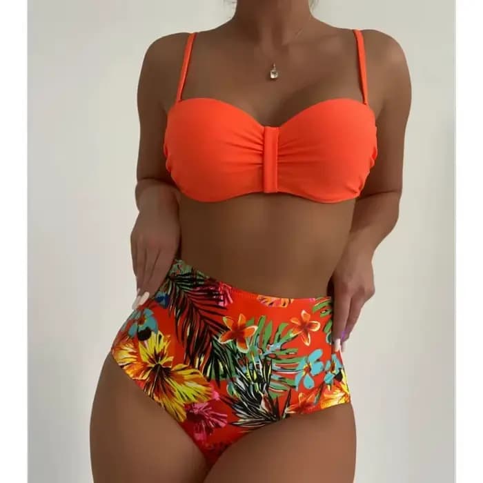 Sexy Bandeau Bikini femmes maillot de bain impression florale taille haute Bikinis ensemble femme été natation maillots de bain brésilien Biquini