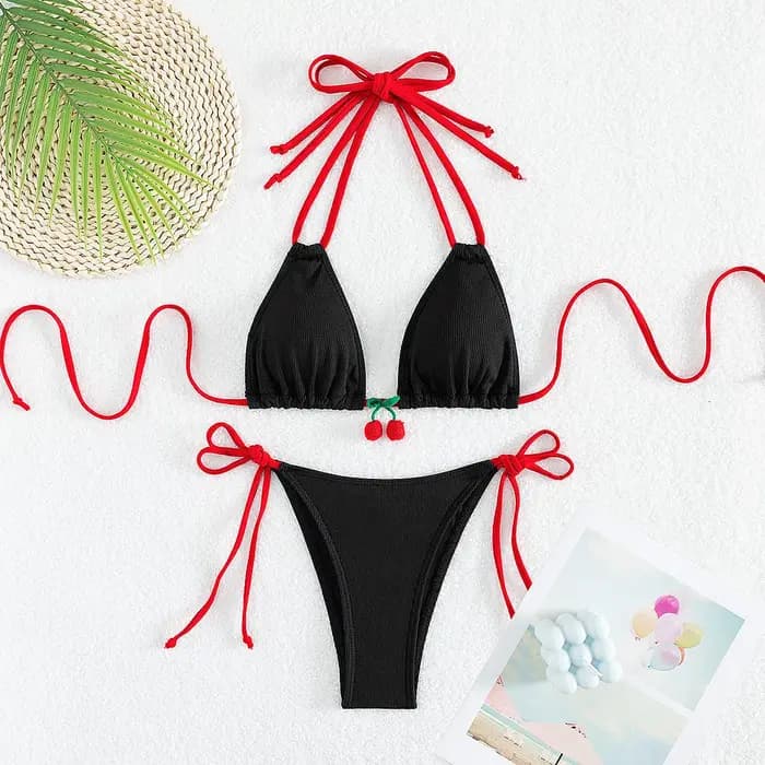 Ensemble de maillot de bain bikini été 2026 tendance sexy dos nu 2 pièces pour femme avec lacets et taille haute pour la plage